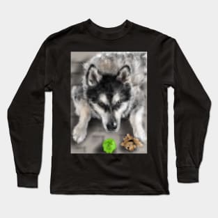 Playful Husky Dog With Toys Long Sleeve T-Shirt